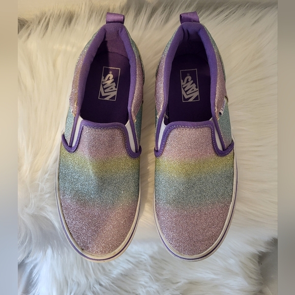 Vans Kids Glitter Slip-On Shoes - Multicolor, Size 4 - Picture 1 of 8